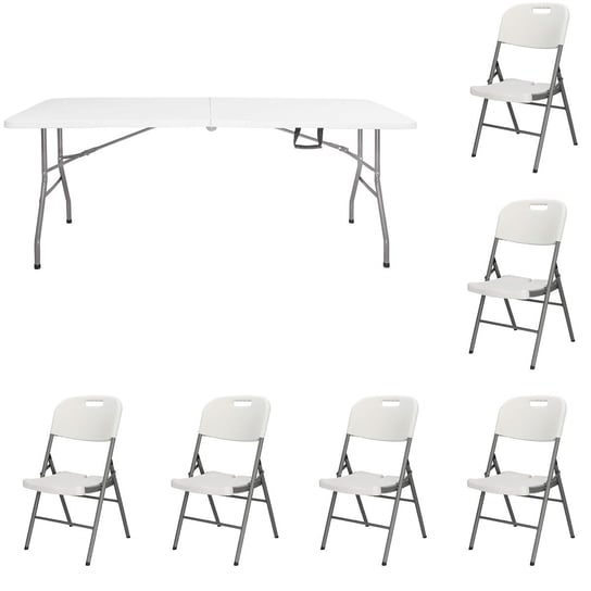 Zestaw cateringowy, turystyczny stół z 6 krzesłami składany na bankiet, zestaw biały Springos