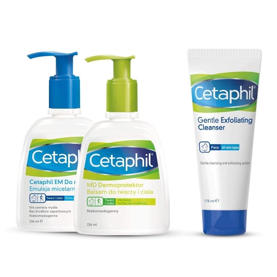 Zestaw Cetaphil MD balsam, 236 ml + Cetaphil EM, emulsja, 236 ml + Cetaphil, delikatny żel oczyszczający do twarzy, 178 ml Cetaphil