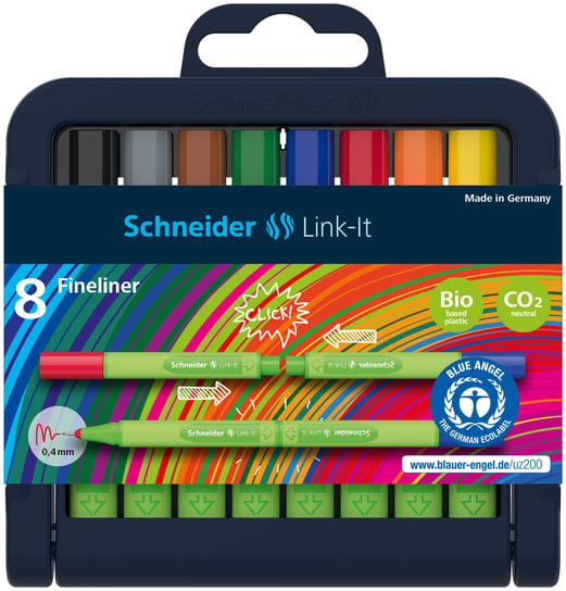 Zestaw cienkopisów, Schneider, 8 kolorów+stojak Schneider