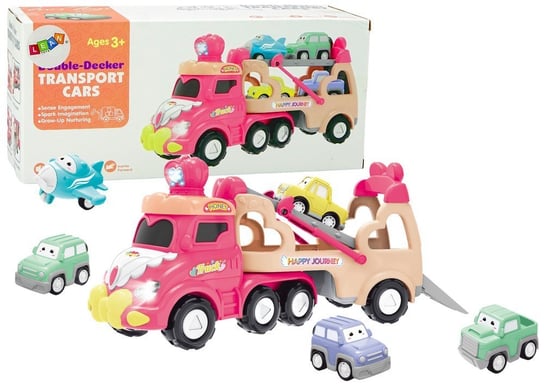 Zestaw Ciężarówka Lora Z Autkami 5w1 Światła Dźwięki Różowa Lean Toys