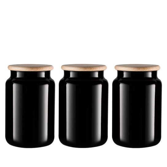Zestaw czarnych słoików do przechowywania z drewnianymi deklami Carissa Black&White 3x970 ml Trend For Home