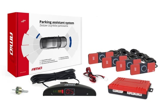 Zestaw czujników parkowania cofania led 4 sensory czarne wewnętrzne 16,5mm Amio
