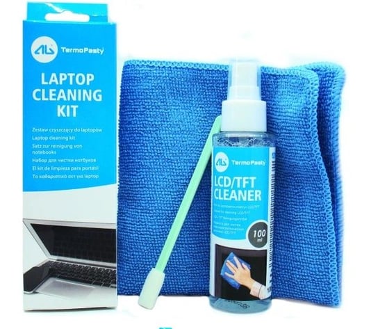 Zestaw czyszczący do laptopów płyn 100ml ściereczki z mikrofibry + patyczek AG TERMOPASTY