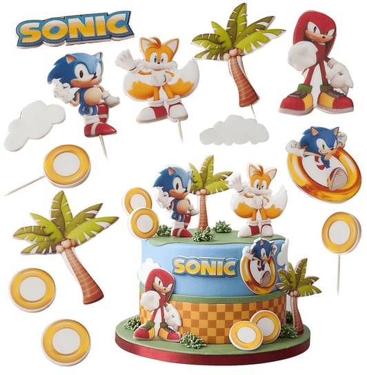 Zestaw Dekoracje Na Tort Sonic 13 El. 2D Słodka Fanaberia