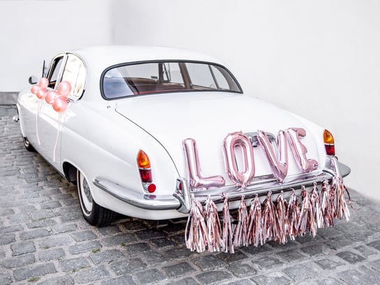 Zestaw dekoracji samochodowych - Love, różowe złoto PartyDeco