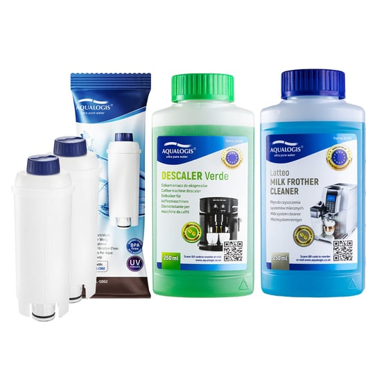 Zestaw Delonghi - AL-S002 2szt, Uniwersalny Odkamieniacz 250ml, Latteo 250ml Aqualogis