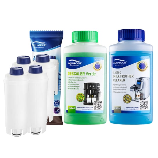 Zestaw Delonghi - AL-S002 4szt, Uniwersalny Odkamieniacz 250ml, Latteo 250ml Aqualogis