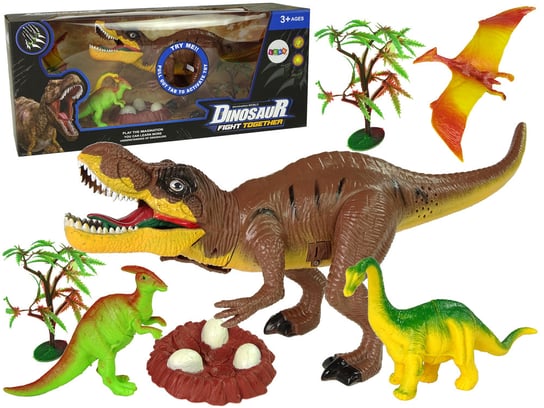Zestaw Dinozaurów Tyranozaur Rex Drzewka Akcesoria Dźwięk Światła Lean Toys