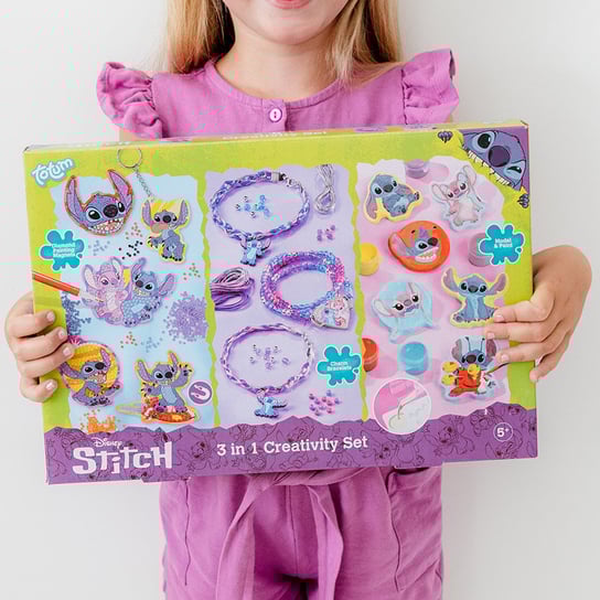 Zestaw Disney Stitch 3w1: diamentowe magnesy, bransoletki i gipsowe dekoracje, Totum Totum