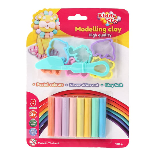 Zestaw dla dzieci Kiddy Clay 8 pastelowych plastelin + 6 foremek + nożyk Nara