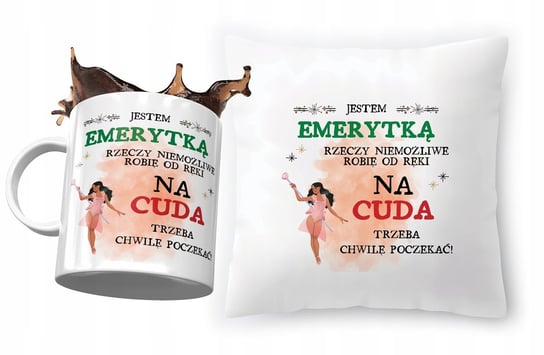 Zestaw Dla Emerytki Poduszka + Kubek Prezent z Nadrukiem ze Zdjęciem PoliDraw