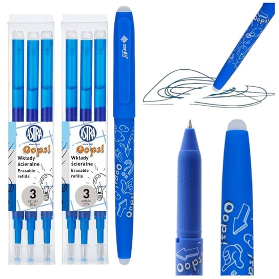 Zestaw Długopis Zmazywalny Ścieralny + 6 Wkłady Niebieskie Astra Oops Oops