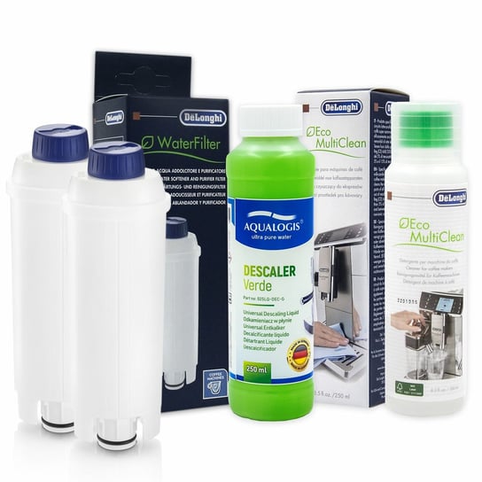 Zestaw Do Delonghi, Filtr DLSC002 2 szt, Płyn SER3013 250 ml, AQUALOGIS Verde 250ml Aqualogis