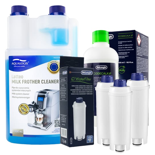 Zestaw Do Delonghi, Filtr DLSC002 3 szt, EcoDecalk 5513291781 500ml,Aqualogis Latteo 1000ml Aqualogis