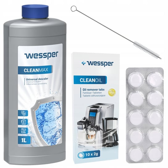 Zestaw Do Ekspresów: Odkamieniacz Wessper Cleanmax 1L, Tabletki Czyszczące Wessper Cleanoil 10 Szt., Wycior Wessper