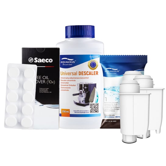 Zestaw do Ekspresów Philips Filtr AL-Inte+ 3 szt, Tabletki Odtłuszczające CA6704 10szt, Odkamieniacz Uniwersalny Aqualogis 250ml Aqualogis
