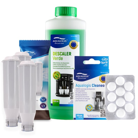 Zestaw do Ekspresu Bosch Filtr AL-TES46 3szt, Verde 500ml, Aqualogis Cleaneo 10szt. Aqualogis