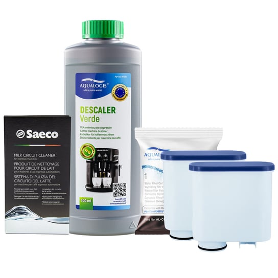 Zestaw do Ekspresu Philips Saeco, Filtr AL-Clean 2 szt, Odkamieniacz Aqualogis Verde 500ml, Środek do Obiegu Mleka Saeco CA6705/60 Aqualogis