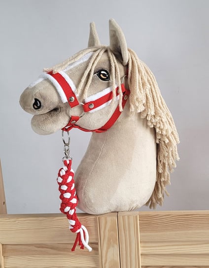 Zestaw do Hobby Horse: kantar A3 z białym futerkiem + uwiąz ze sznurka - biało-czerwony Inna marka