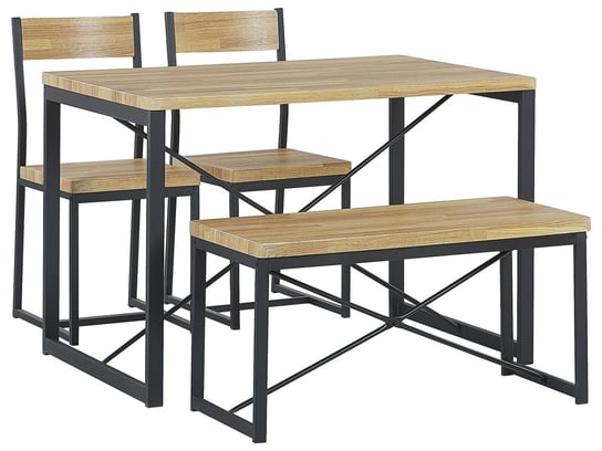 Zestaw do jadalni stół 2 krzesła i ławka jasne drewno z czarnym FLIXTON Beliani