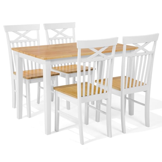 Zestaw do jadalni stół i 4 krzesła drewniany jasny z białym HOUSTON Beliani