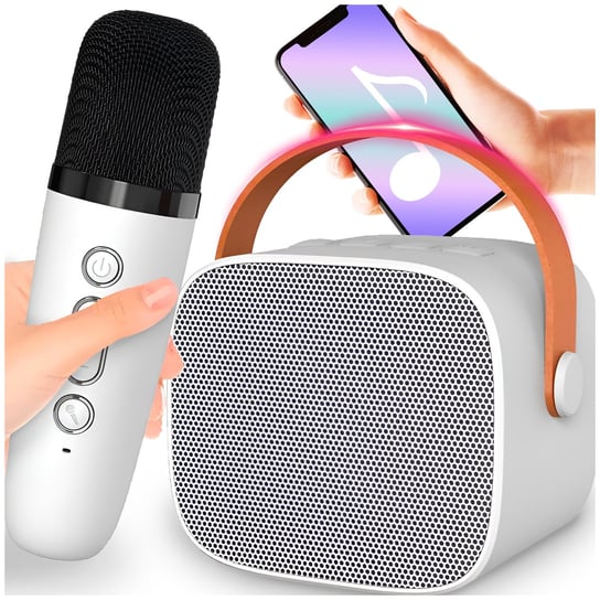 Zestaw Do Karaoke Mikrofon + Głośnik Bezprzewodowy Karaoke Biały Bluetooth AMT