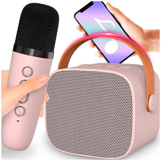 Zestaw Do Karaoke Mikrofon + Głośnik Bezprzewodowy Karaoke Różowy Bluetooth AMT