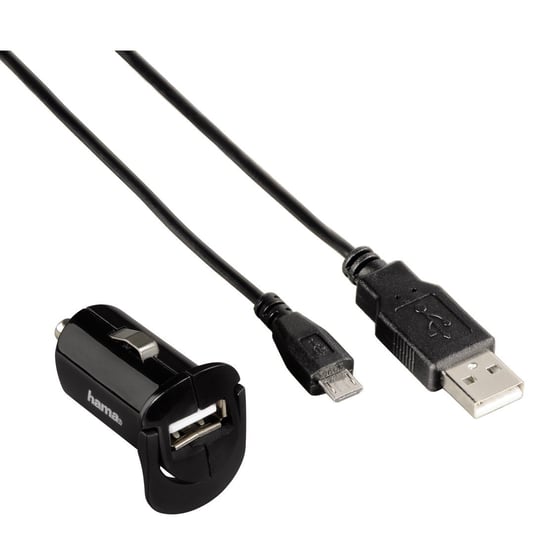 Zestaw do ładowania USB HAMA Picco 12V + kabel microUSB-USB 2.0, 1000 mA, 5 V, czarny Hama