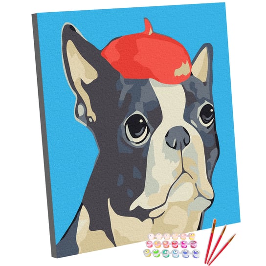 Zestaw do malowania po numerach, 20x20, Boston Terrier w Berecie 123Art