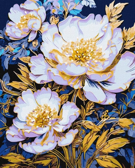 Zestaw do malowania po numerach. "Eleganckie kwiaty z metallic extra farbami" 40x50cm KHO3259 Ideyka