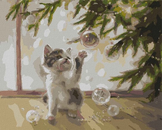 Zestaw do malowania po numerach. "Kociak i bombki ©Julia Tomesko" 40х50cm, KHO4254 Ideyka