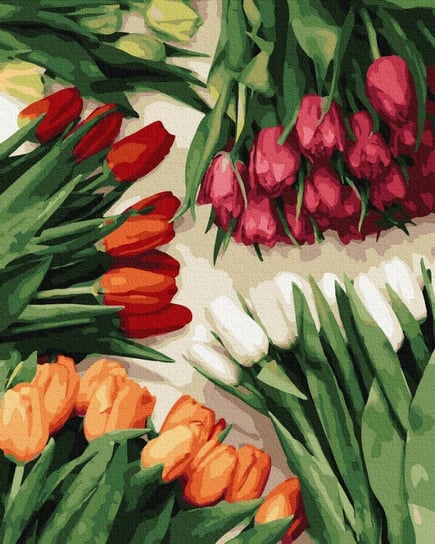 Zestaw do malowania po numerach, Kolorowe tulipany Brushme