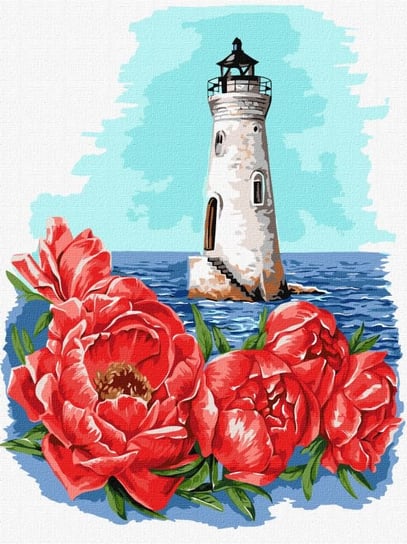 Zestaw do malowania po numerach. "Latarnia morska z piwoniami ©Anna Kulyk" 30х40cm, KHO5076 Ideyka