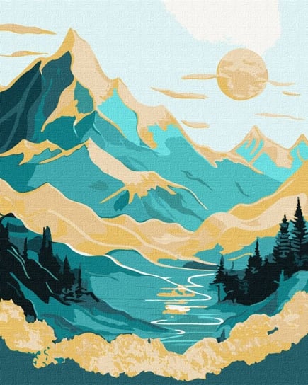 Zestaw do malowania po numerach. "Wschód słońca w górach z farbami metalicznymi extra ©art_selena_ua, KHO5105 Ideyka