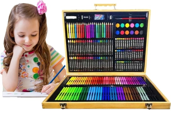 Zestaw Do Malowania Rysowania Dla Dzieci Artystyczny Walizka -250 Elementów Drewniana Walizka Inna marka