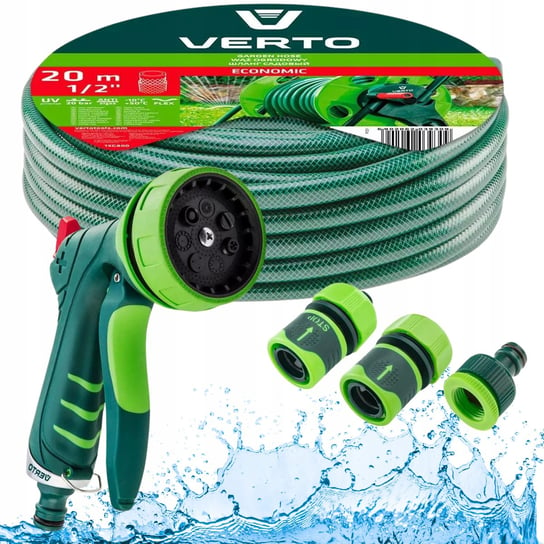Zestaw do Nawadniania VERTO Wąż Ogrodowy 20m 1/2” UV + Zraszacz + Złączki Verto