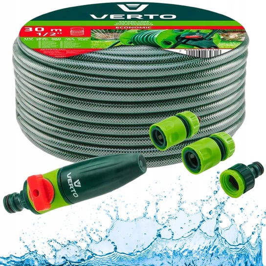 Zestaw do Nawadniania VERTO Wąż Ogrodowy 30m 1/2” UV + Zraszacz + Złączki Verto