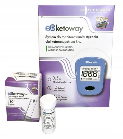 Zestaw do pomiaru stężenia ciał ketonowych eBKetoway/ aparat + paski DIATHER