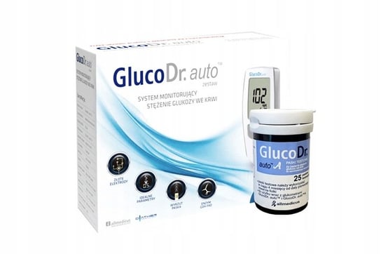 Zestaw do pomiaru stężenia glukozy GlucoDr Auto/ aparat + paski DIATHER
