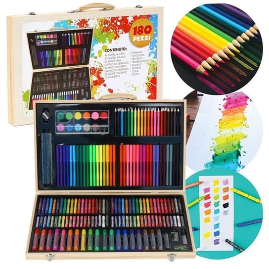 Zestaw do rysowania 180 szt., SDLOGAL, przenośna walizka, pastele, akwarela, kolorowe kredki, dla dzieci Inna producent