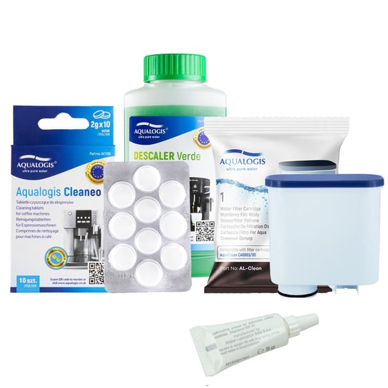 Zestaw do Saeco Philips AL-Clean 1szt, Verde250ml, Cleaneo 10tab, Smar Aqualogis