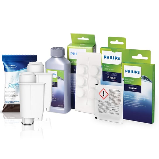 Zestaw do Saeco Philips, AL-Inte+ 3 sztuki, Tabletki czyszczące CA6704/10, Odkamieniacz CA6700/00 250ml, Środek do Obiegu Mleka CA6705/60 Aqualogis