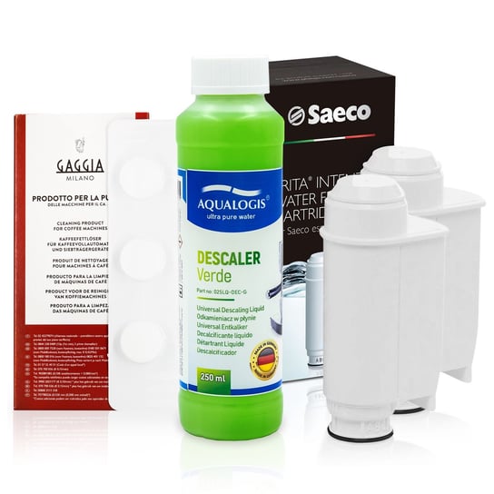 Zestaw Do Saeco Philips, Intenza+ 2 szt, Tabletki Czyszczące CA6704/60, Odkamieniacz Verde 250ml Aqualogis