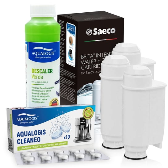 Zestaw Do Saeco Philips, Intenza+ 3 szt, Odkamieniacz Verde 250ml, Tabletki Cleaneo 10 szt. Aqualogis