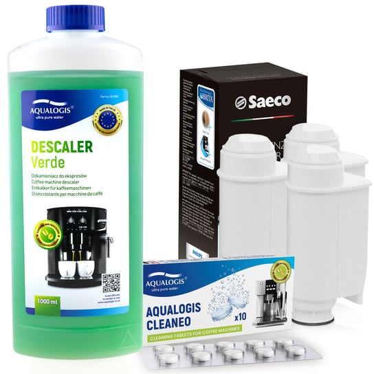 Zestaw Do Saeco Philips, Intenza+ 3 szt, Odkamieniacz Verde 750ml, Tabletki Cleaneo 10 szt. Aqualogis