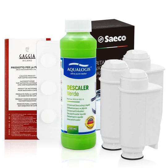 Zestaw Do Saeco Philips, Intenza+ 3szt, Tabletki Czyszczące CA6704/60, Odkamieniacz Verde 250ml Aqualogis