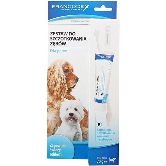 Zestaw do szczotkowania zębów dla psów, pasta + szczoteczka FRANCODEX, 70 g . Francodex