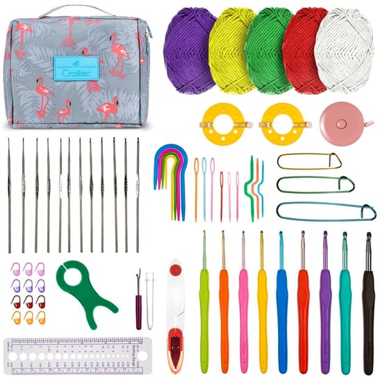 Zestaw do szydełkowania szydełka włóczka znaczniki akcesoria etui 62 el. Craftec