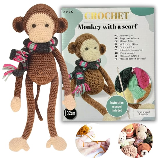 ZESTAW Do Szydełkowania Z WŁÓCZKI Maskotka Amigurum Małpka z Szalikiem Avec