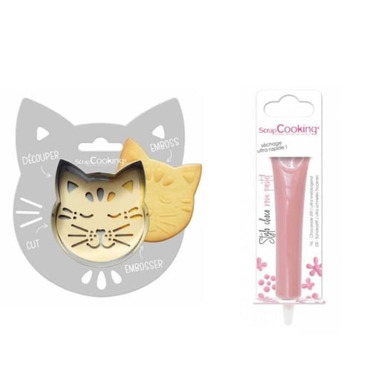Zestaw do tłoczonego biszkoptu Cat + pastelowy różowy długopis czekoladowy Youdoit